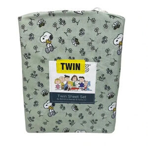 Peanuts Snoopy Woodstock Spring Floral Bees Twin Bed Sheet Set Kids Room Decor